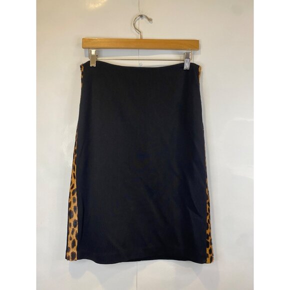 St. John Collection Black Pencil Skirt Pony Hair Animal Trim Women's Size 6